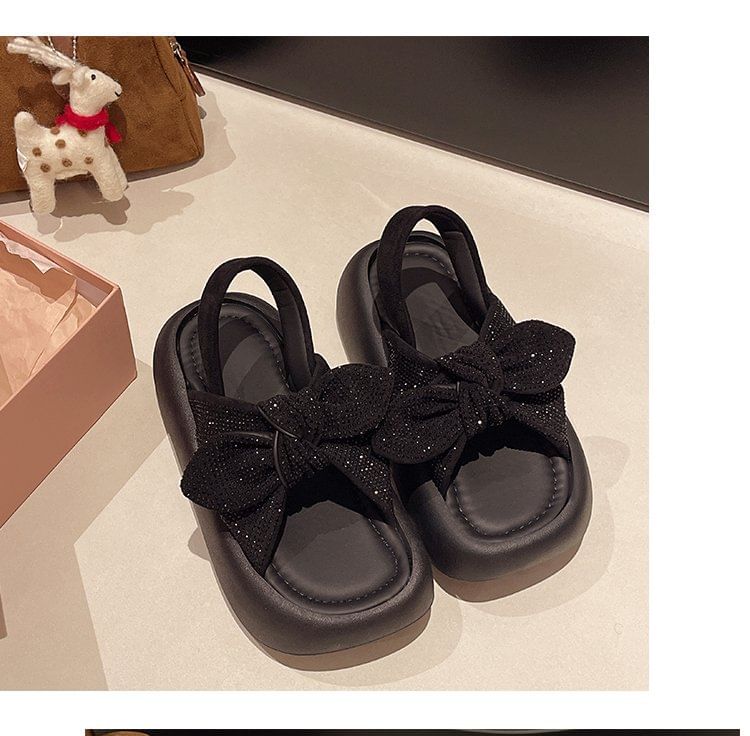 Slingback Rhinestone Platform Sandals Bow