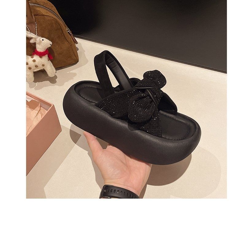 Slingback Rhinestone Platform Sandals Bow