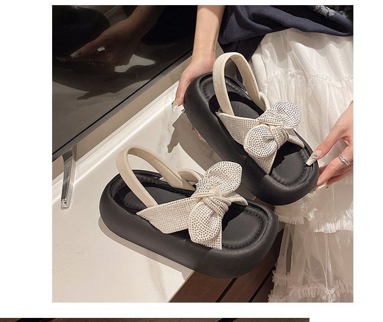 Slingback Rhinestone Platform Sandals Bow
