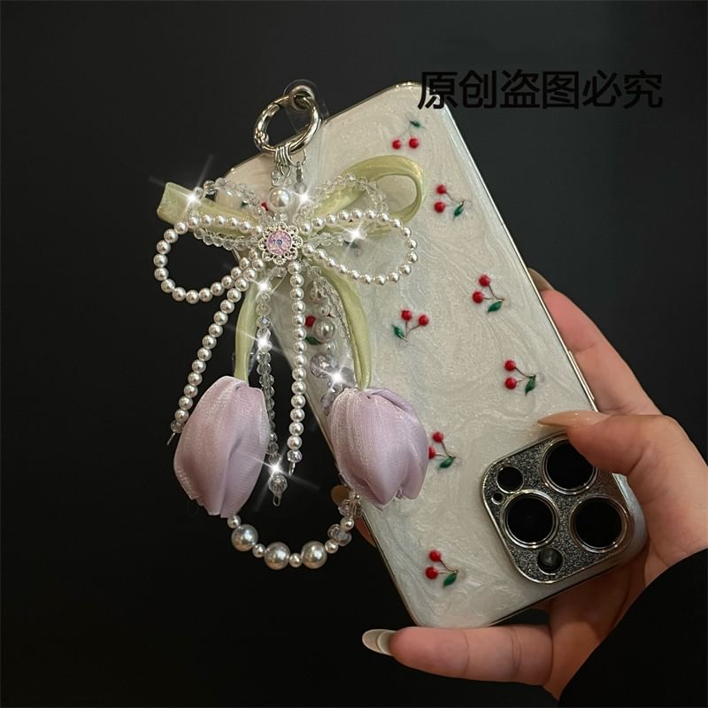 Phone Lanyard with Faux Pearl Pad