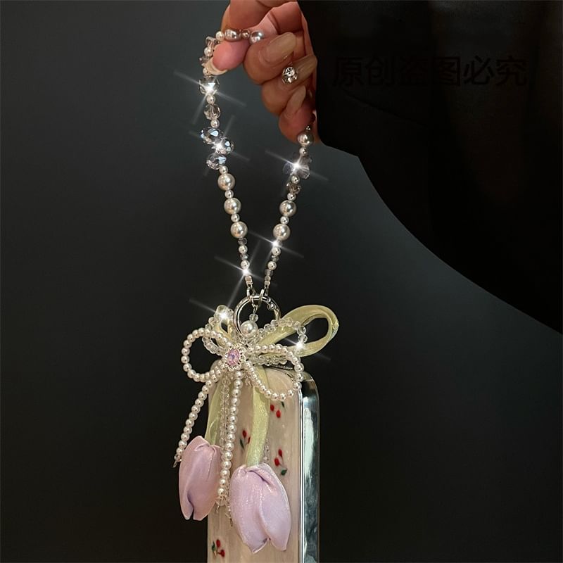 Phone Lanyard with Faux Pearl Pad