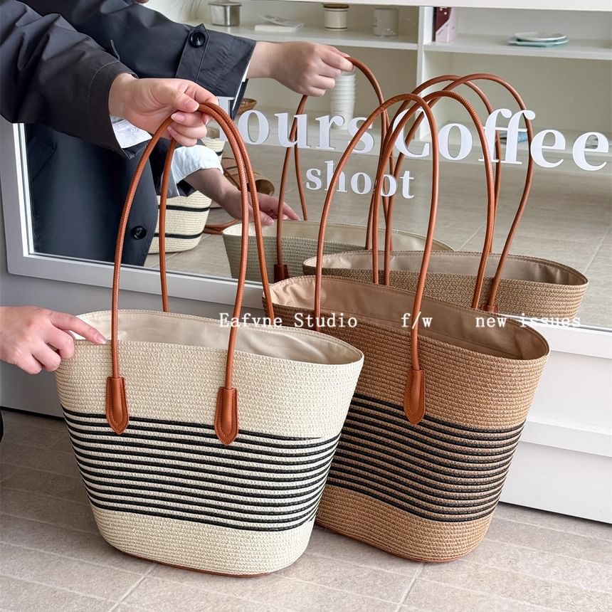 Striped Straw Tote Bag