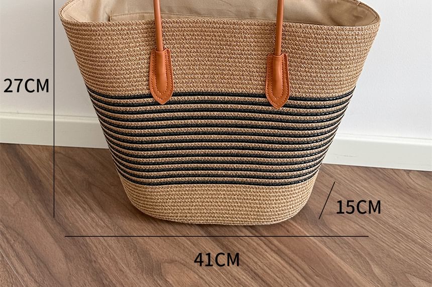 Striped Straw Tote Bag