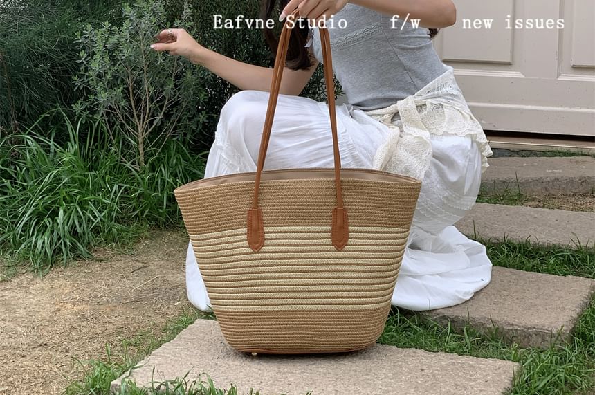 Striped Straw Tote Bag