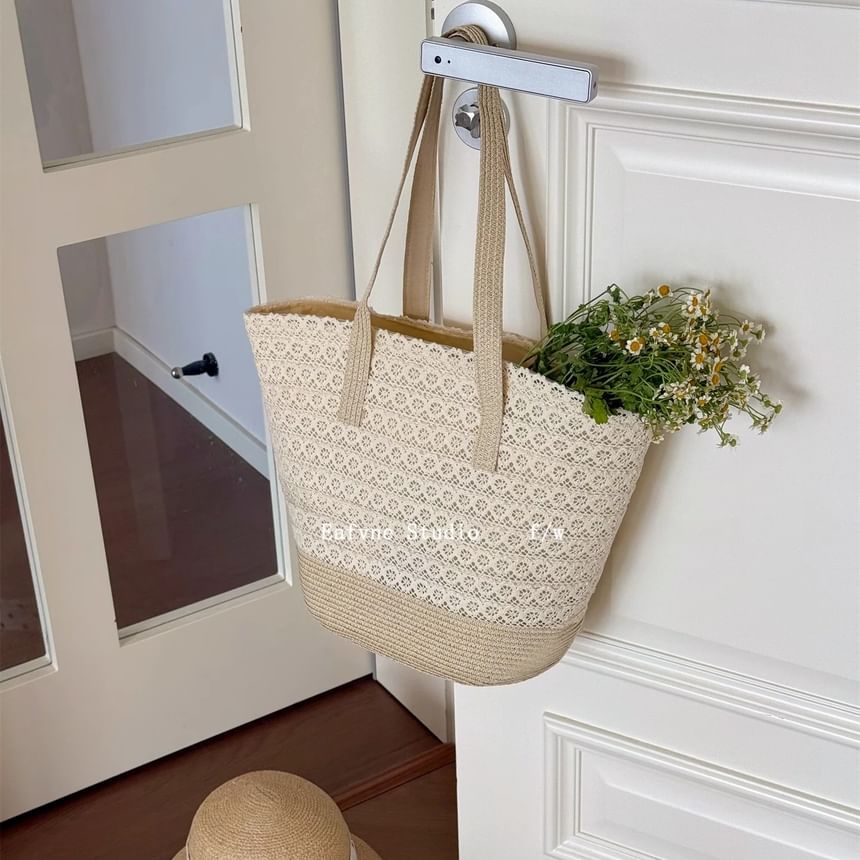 Tote Bag Panel Lace Straw