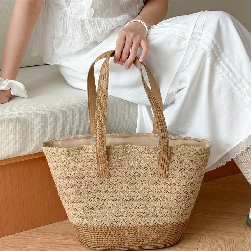 Tote Bag Panel Lace Straw