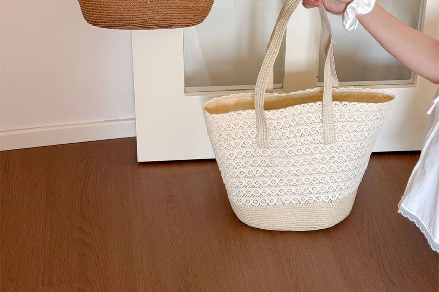 Tote Bag Panel Lace Straw