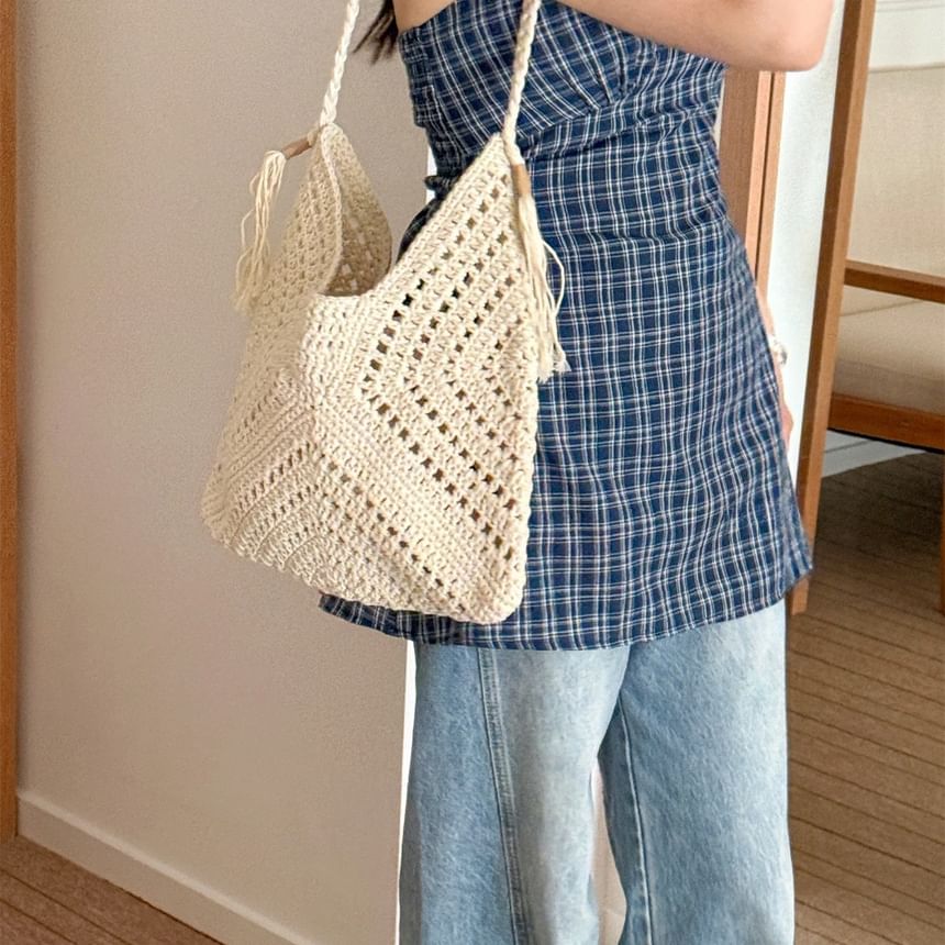 Tote Crochet Bag Tassel Knit