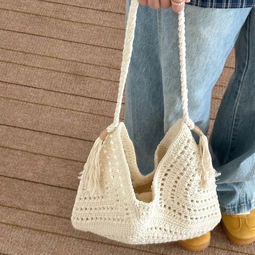 Tote Crochet Bag Tassel Knit