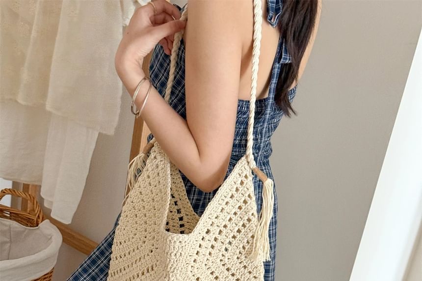 Tote Crochet Bag Tassel Knit
