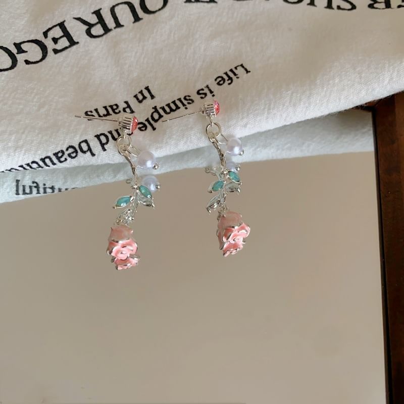 Earring Pearl Drop Flower CZ Faux