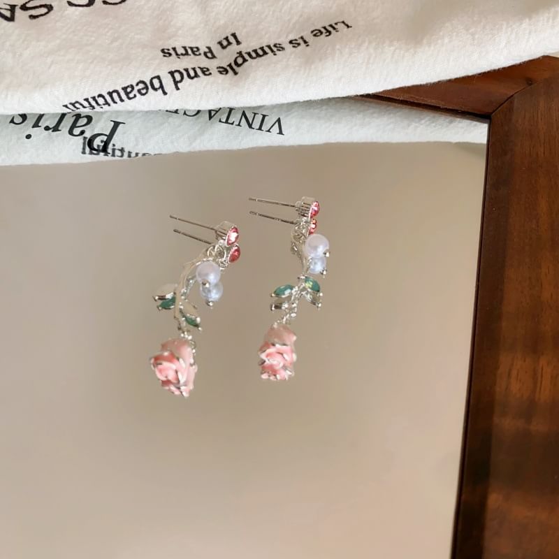 Earring Pearl Drop Flower CZ Faux