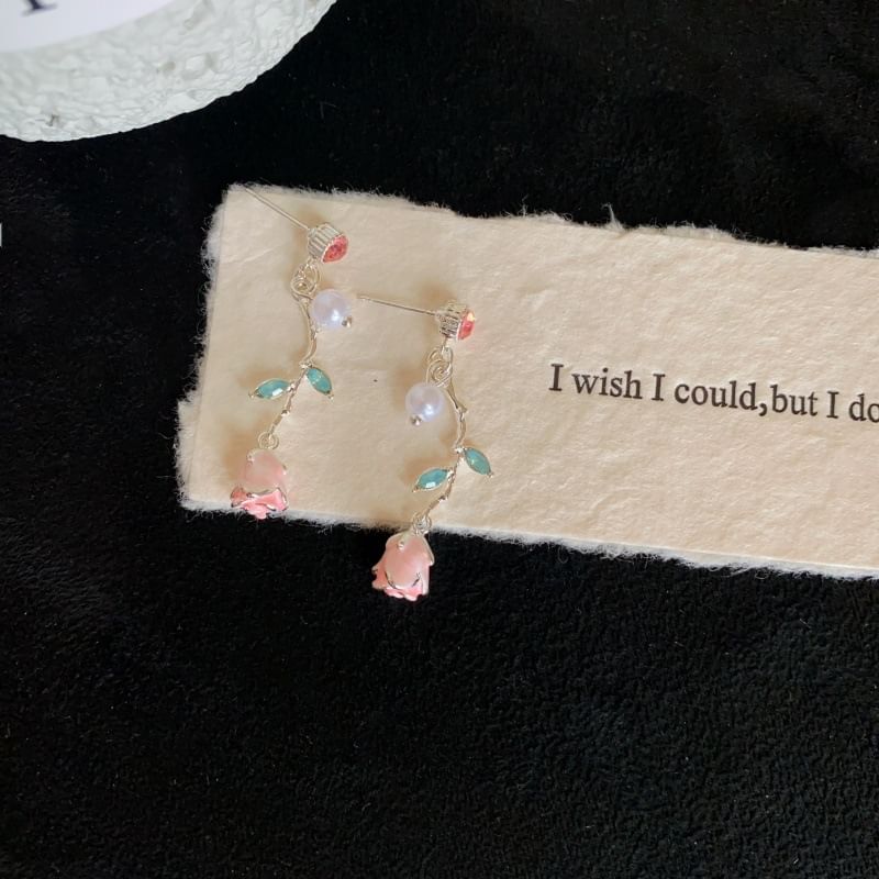 Earring Pearl Drop Flower CZ Faux