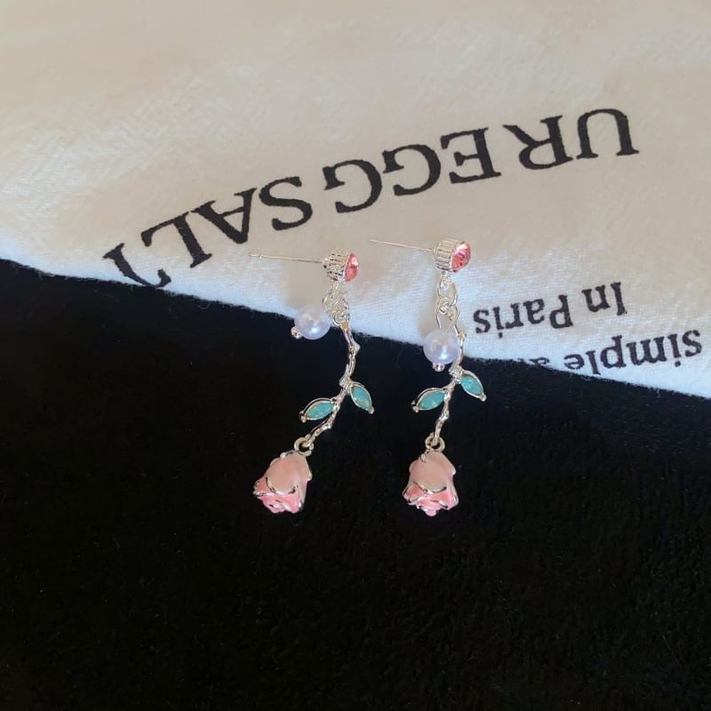 Earring Pearl Drop Flower CZ Faux