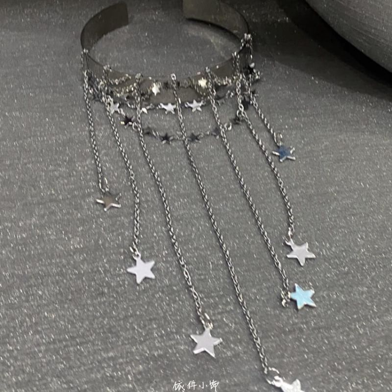 Fringed Chain Open Bangle Star