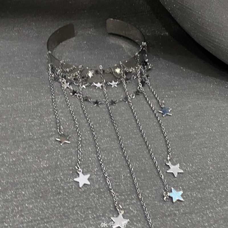 Fringed Chain Open Bangle Star