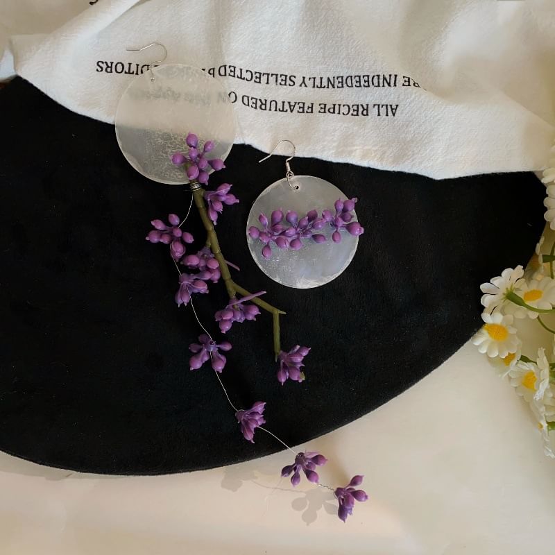 Drop Earring Asymmetrical Flower Disc Statement