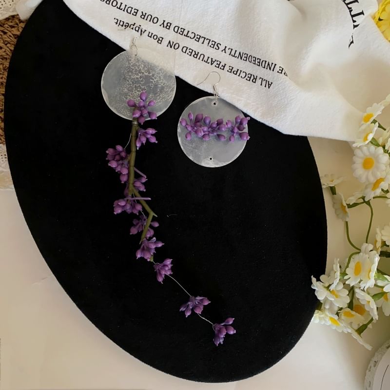 Drop Earring Asymmetrical Flower Disc Statement