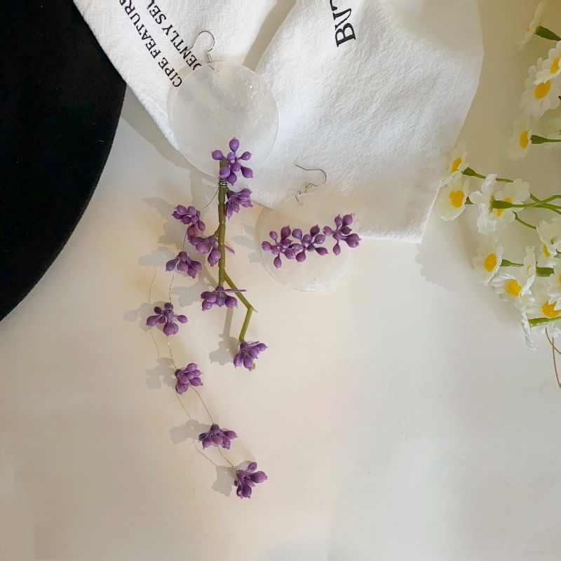 Drop Earring Asymmetrical Flower Disc Statement