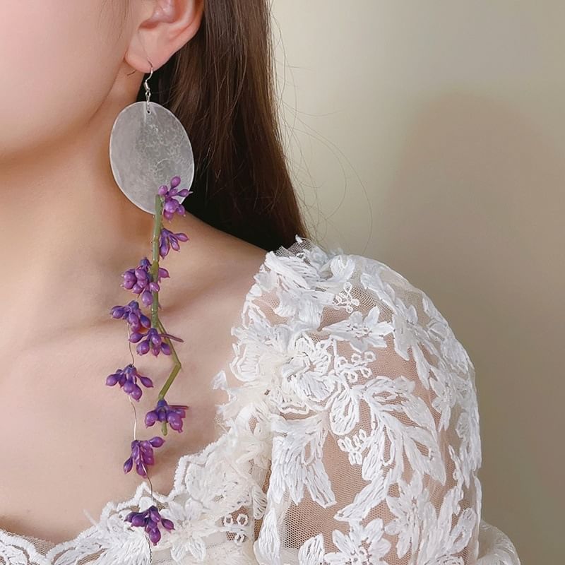 Drop Earring Asymmetrical Flower Disc Statement