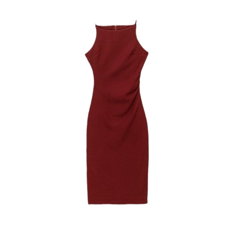 Sheath Dress Sleeveless Midi Plain