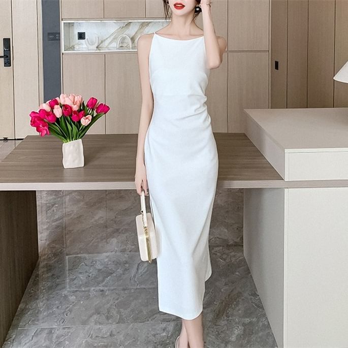 Sheath Dress Sleeveless Midi Plain