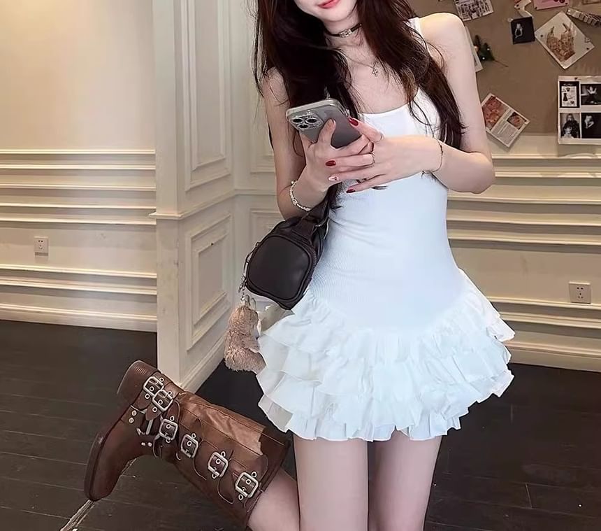Plain Sleeveless Mini Tiered Dress