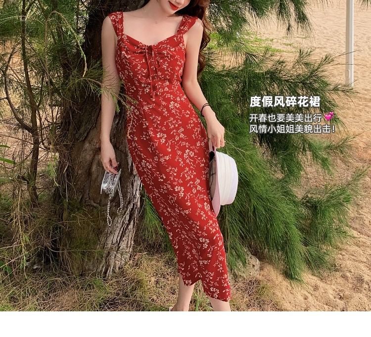 Dress Floral Sleeveless V-Neck Sheath Print Maxi