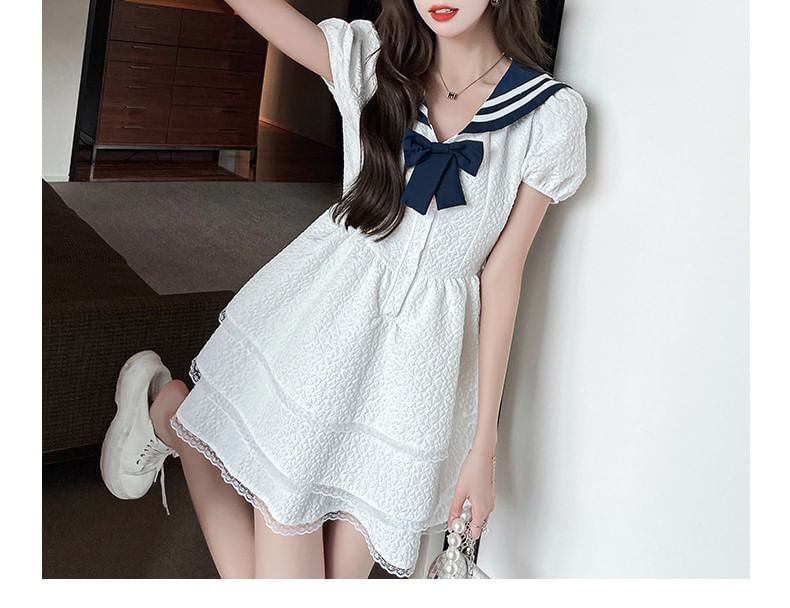 A-Line Short-Sleeve Sailor Dress Mini Collar