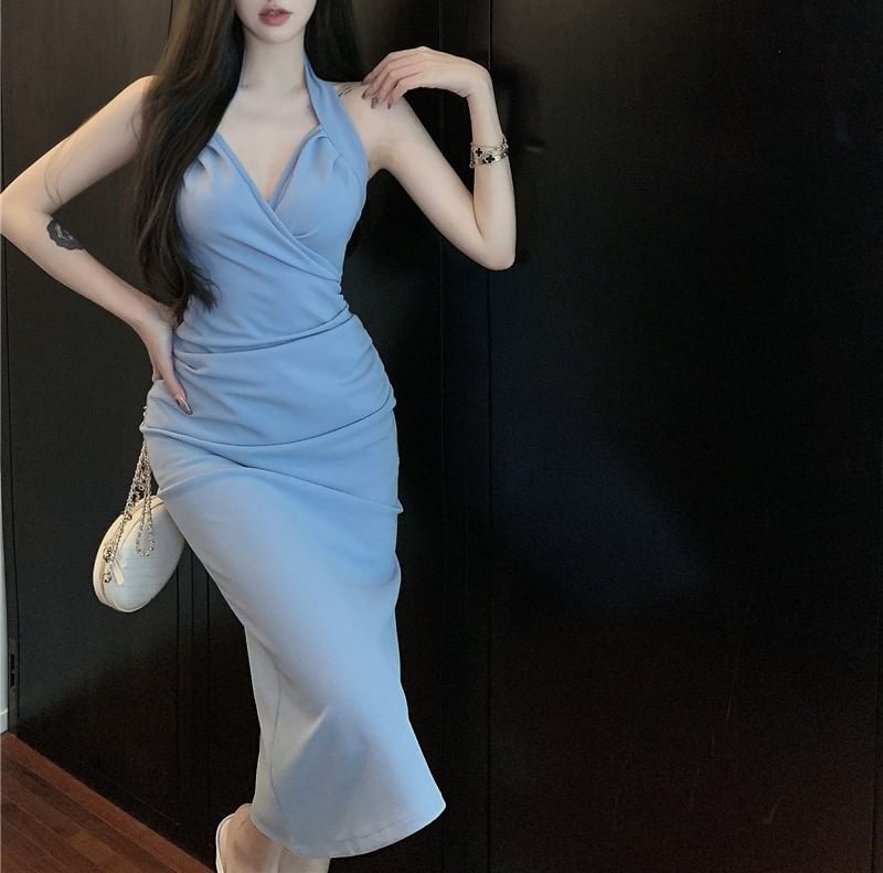 Neck Plain Sheath Dress Maxi Halter