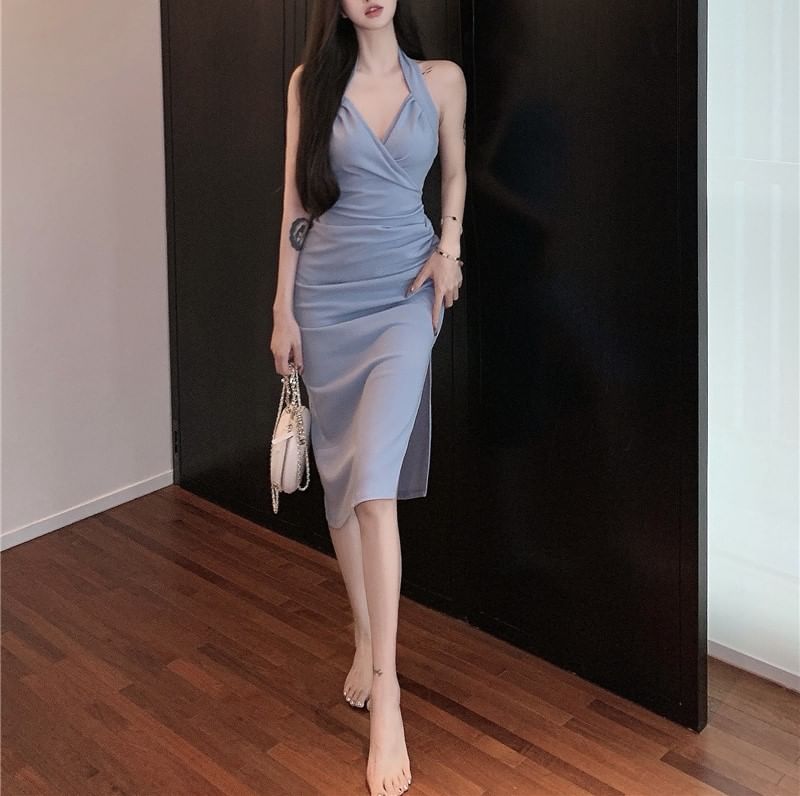 Neck Plain Sheath Dress Maxi Halter