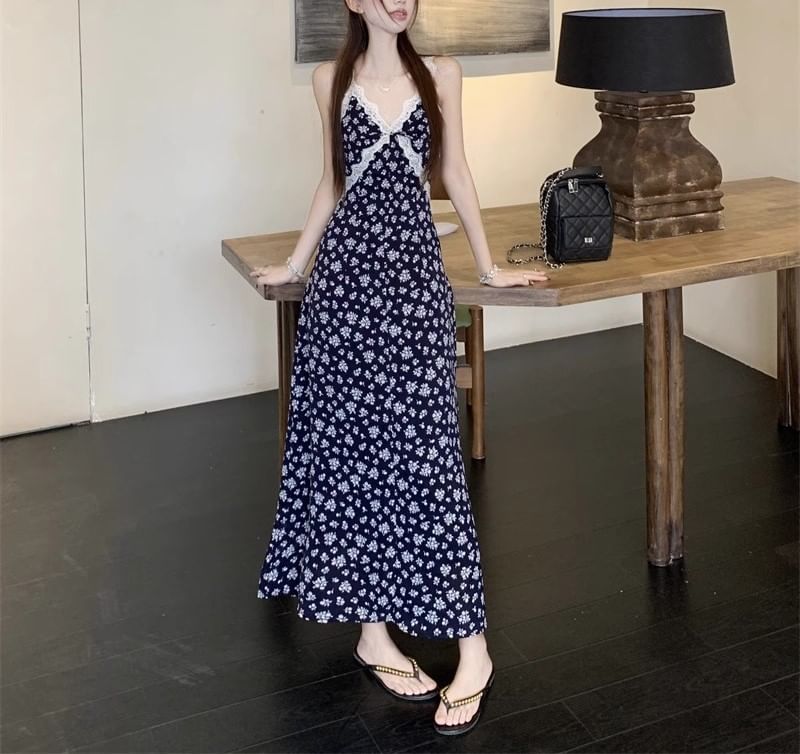 Cardigan Floral Maxi Dress Sleeveless / V-Neck A-Line Print