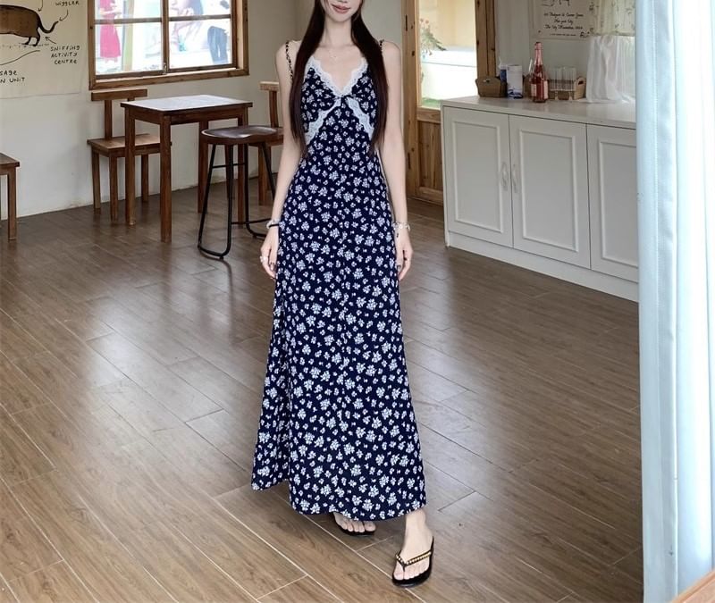 Cardigan Floral Maxi Dress Sleeveless / V-Neck A-Line Print