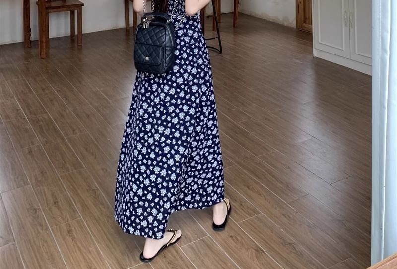 Cardigan Floral Maxi Dress Sleeveless / V-Neck A-Line Print