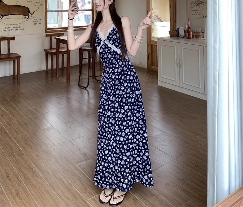 Cardigan Floral Maxi Dress Sleeveless / V-Neck A-Line Print