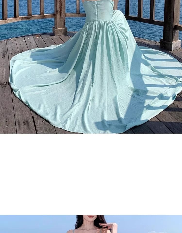 Floral Accent Strap Maxi Spaghetti Dress A-Line