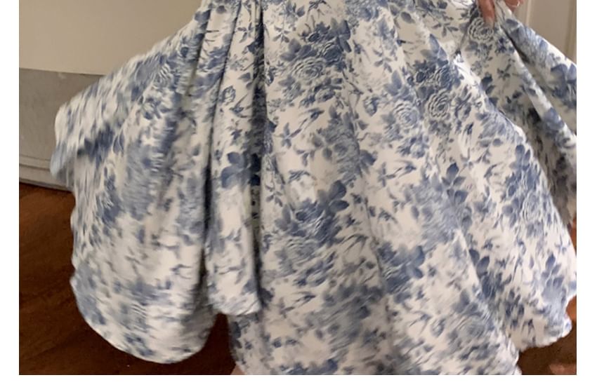 A-Line Sleeveless V-Neck Floral Dress Maxi Print