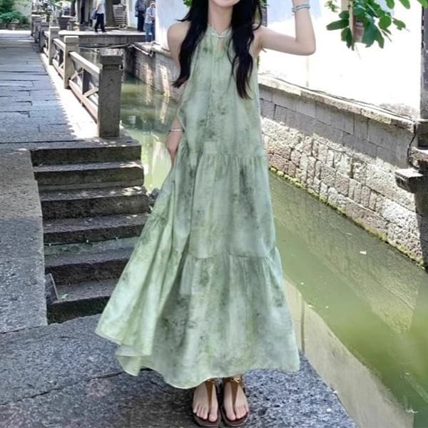 Sleeveless Maxi A-Line Dress Print