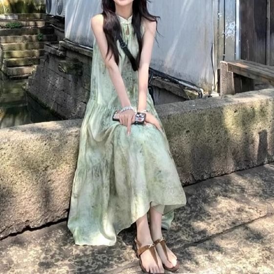 Sleeveless Maxi A-Line Dress Print