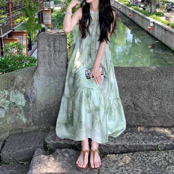 Sleeveless Maxi A-Line Dress Print