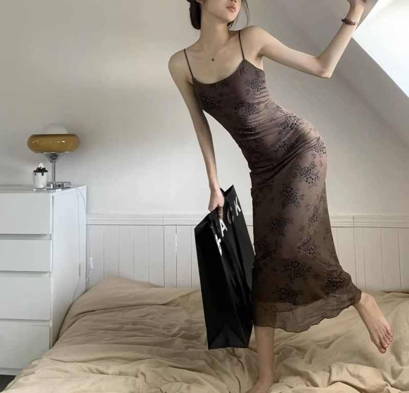 Lace Strap Spaghetti Dress A-Line Maxi