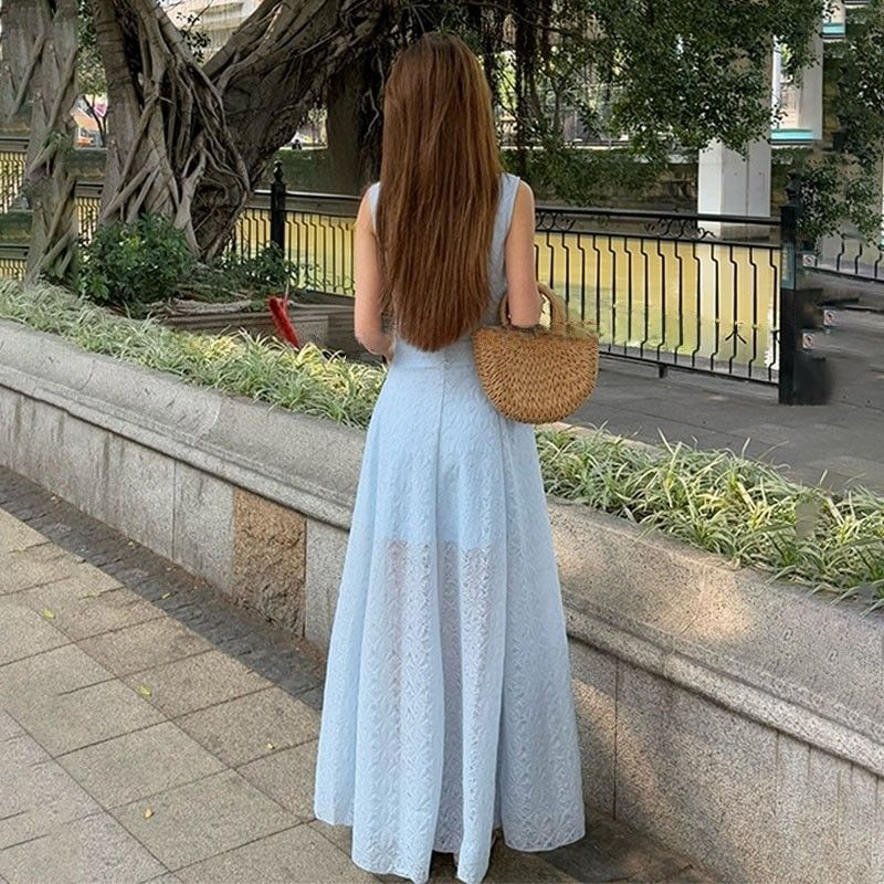 A-Line Sleeveless Neck Plain Square Maxi Dress