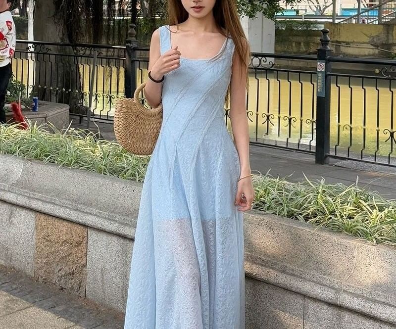 A-Line Sleeveless Neck Plain Square Maxi Dress