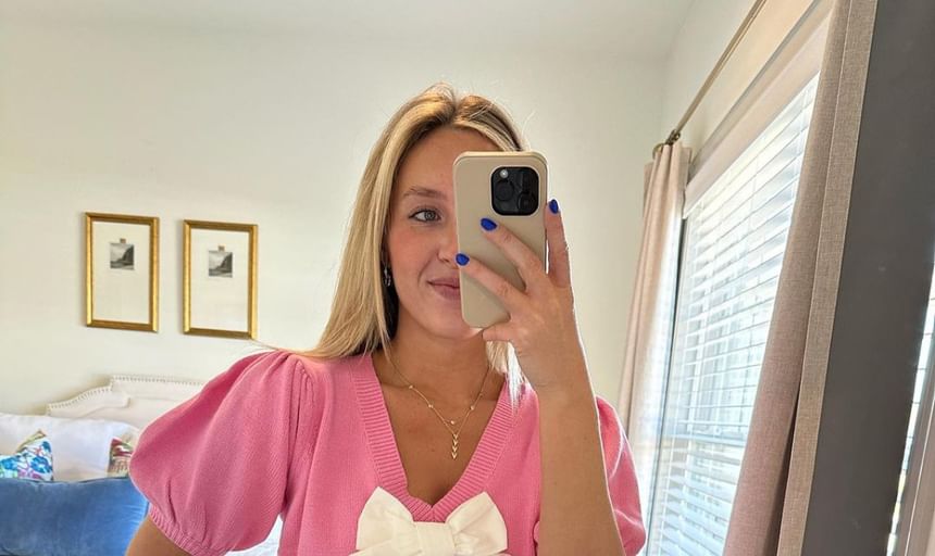 Crop Tone Top Knit V-Neck Puff-Sleeve Accent Bow Two