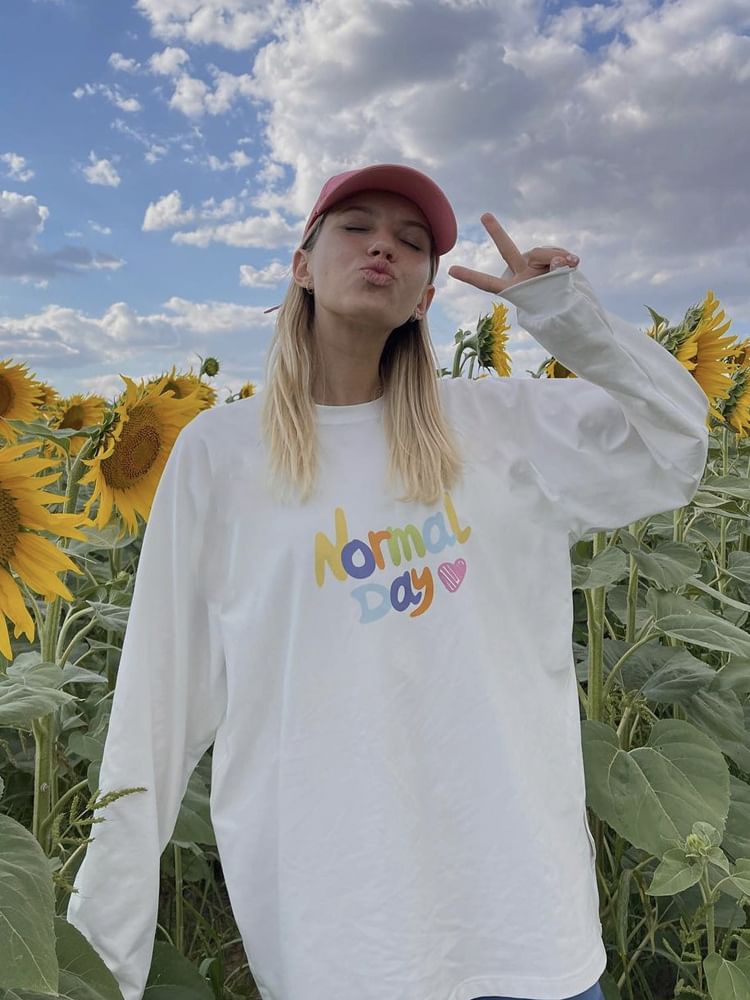 Print Crew Neck Long-Sleeve T-Shirt Lettering