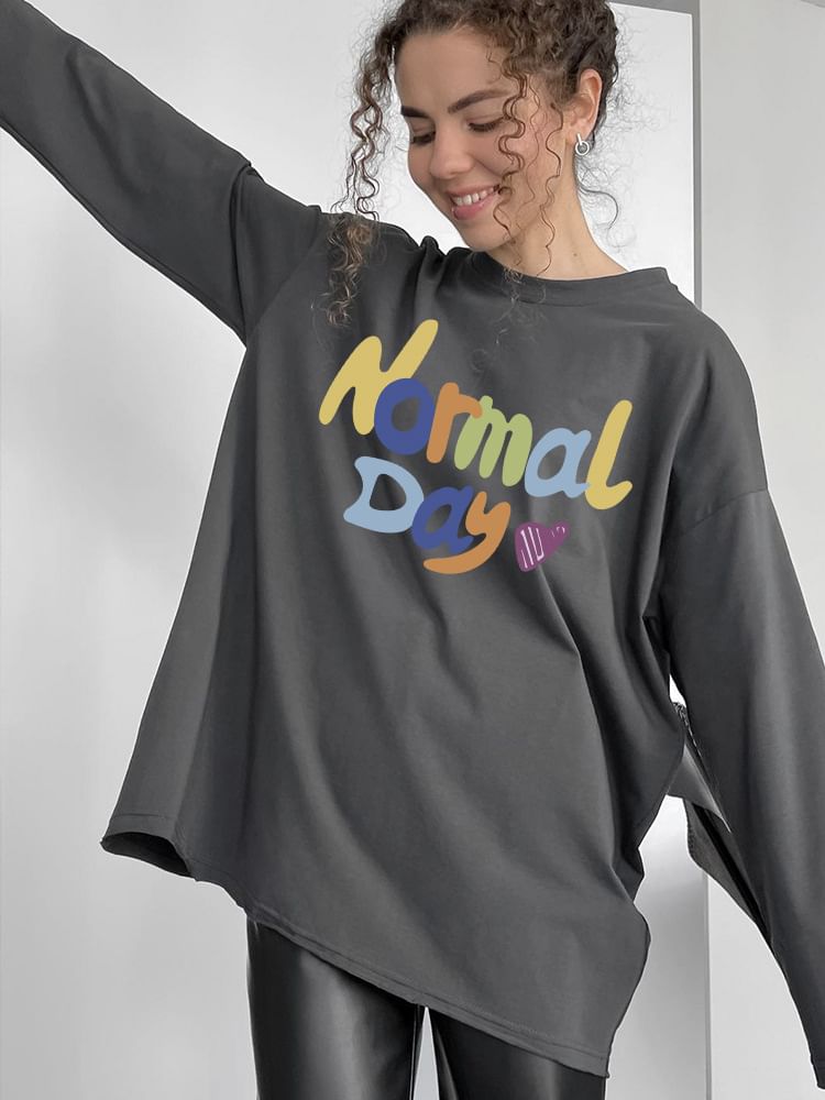Print Crew Neck Long-Sleeve T-Shirt Lettering