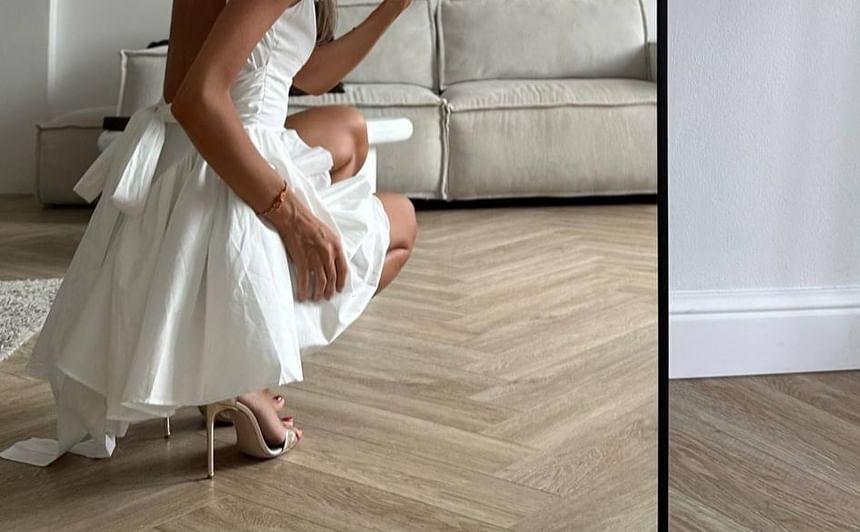 Waist Tie Square Plain A-Line Dress Sleeveless Open Back Mini Neck