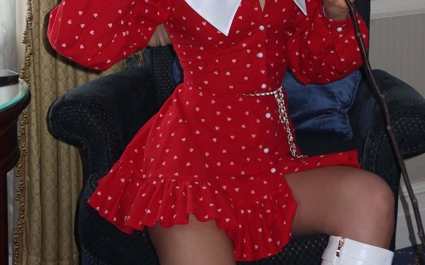 Collar A-Line Dress Contrast Ruffle Button-Up Mini Hem Long-Sleeve