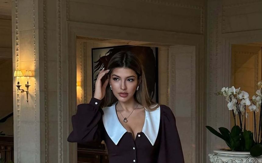 Collar A-Line Dress Contrast Ruffle Button-Up Mini Hem Long-Sleeve