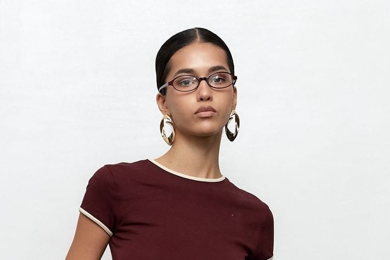 Contrast Neck Crop Trim Crew Slim Tee Fit Short-Sleeve